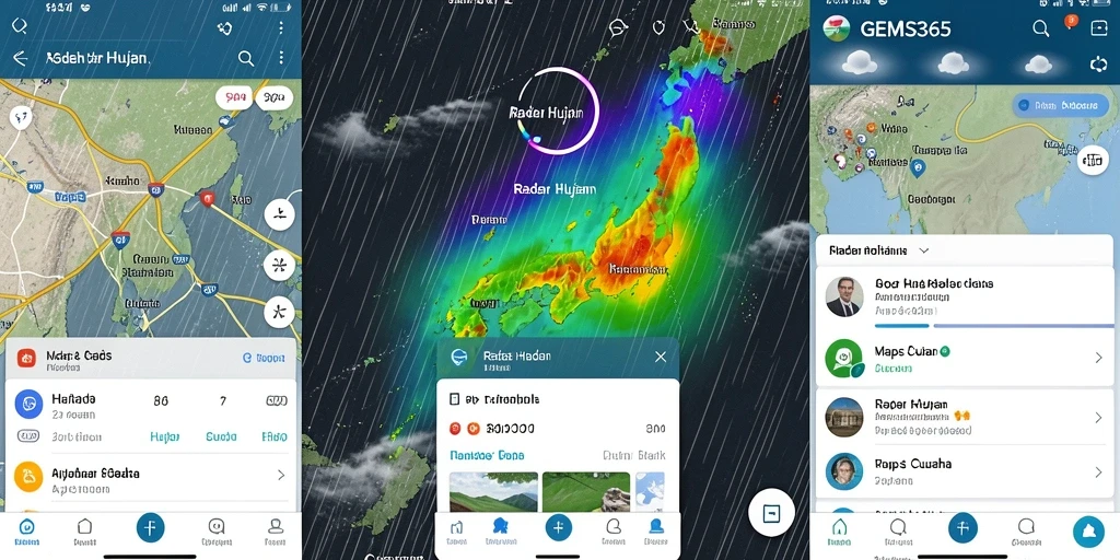 Tampilan antarmuka utama GEMS365 menampilkan radar hujan yang akurat.
