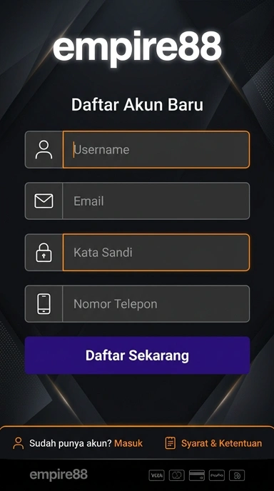 Tampilan halaman daftar empire88